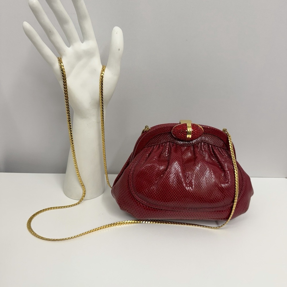 Vintage Finesse La Model Karung Crystal Shoulder Bag or Clutch RED Crystal Egg